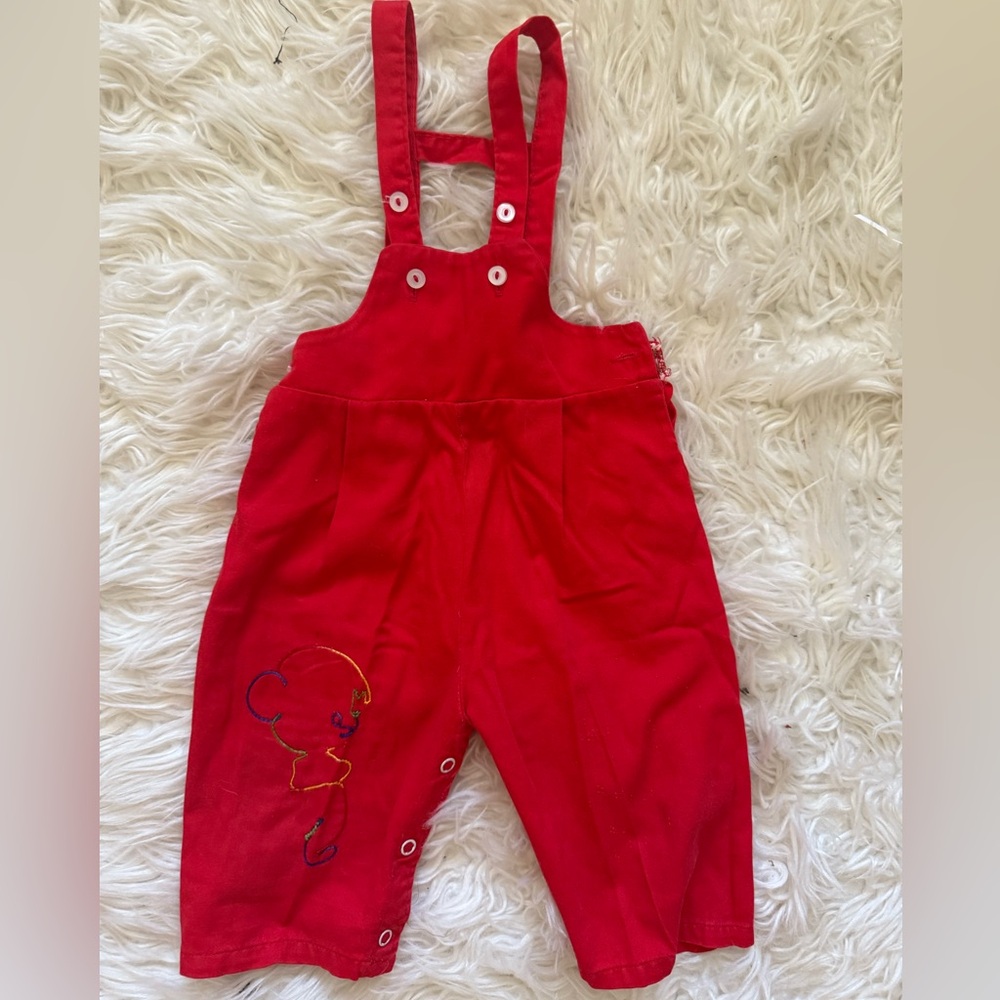 Vintage 1960s Red toddler Kids Overalls